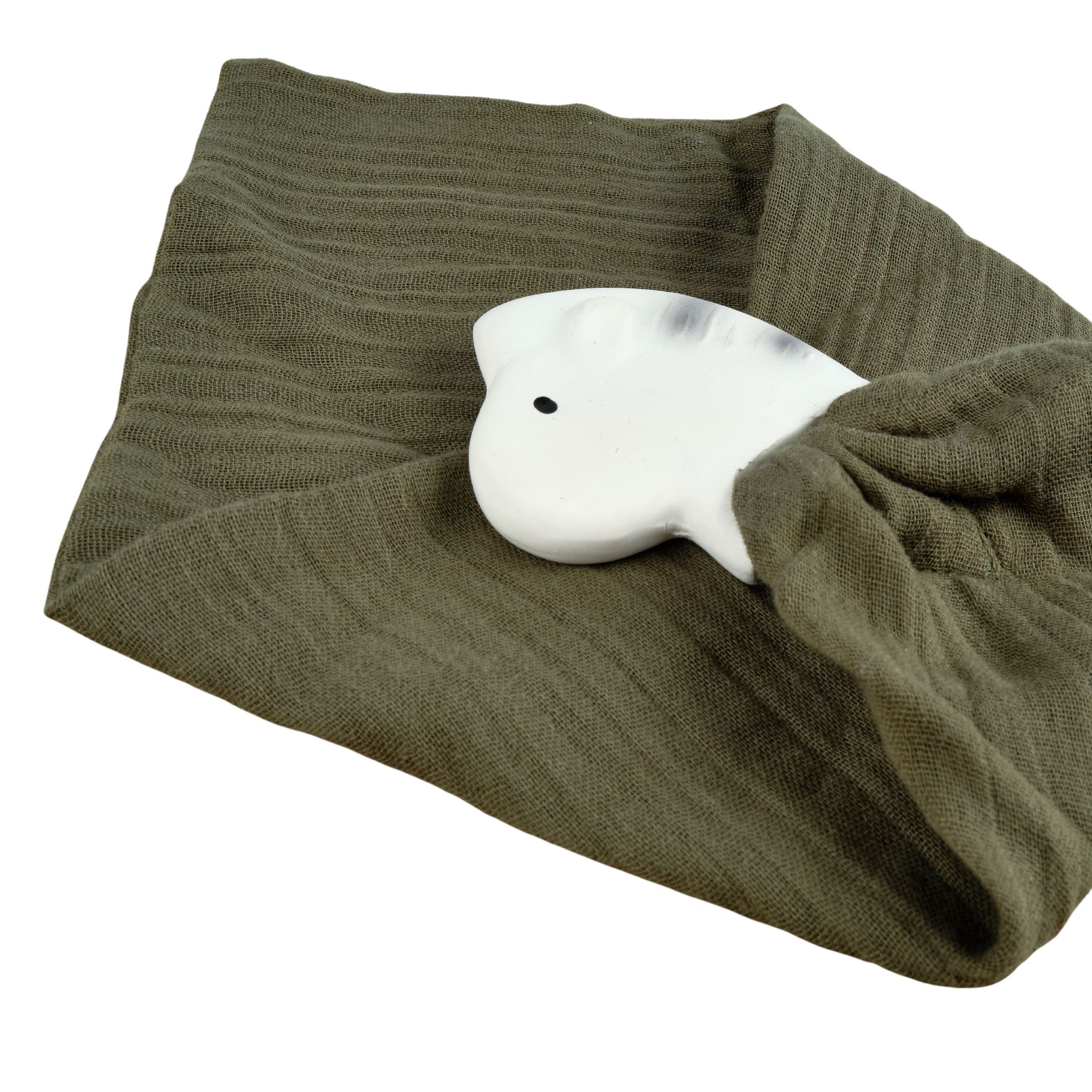 Zebra Comforter Cypress Green Muslin with Organic Natural Rubber Teether - Tikiri Toys Sri Lanka