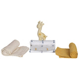 Giraffe Gift Set - Three Muslin Squares with Giraffe Rubber Teether