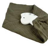 Zebra Comforter Cypress Green Muslin with Organic Natural Rubber Teether