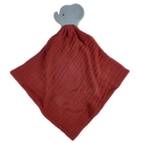 Elephant Barn Red Organic Muslin Comforter with Organic Natural Rubber Teether