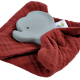 Elephant Barn Red Organic Muslin Comforter with Organic Natural Rubber Teether