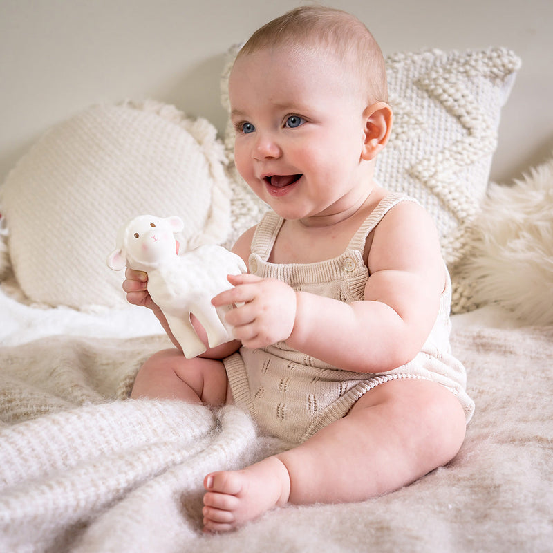 Bahbah the Lamb Organic Natural Rubber Teether, Rattle & Bath Toy - Tikiri Toys Sri Lanka