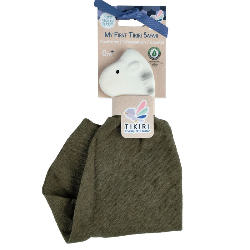 Zebra Comforter Cypress Green Muslin with Organic Natural Rubber Teether - Tikiri Toys Sri Lanka