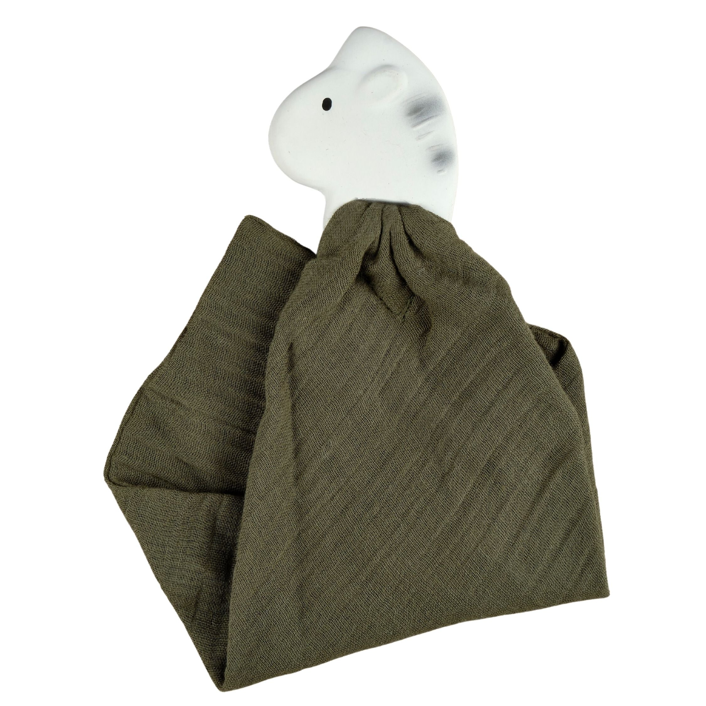 Zebra Comforter Cypress Green Muslin with Organic Natural Rubber Teether - Tikiri Toys Sri Lanka