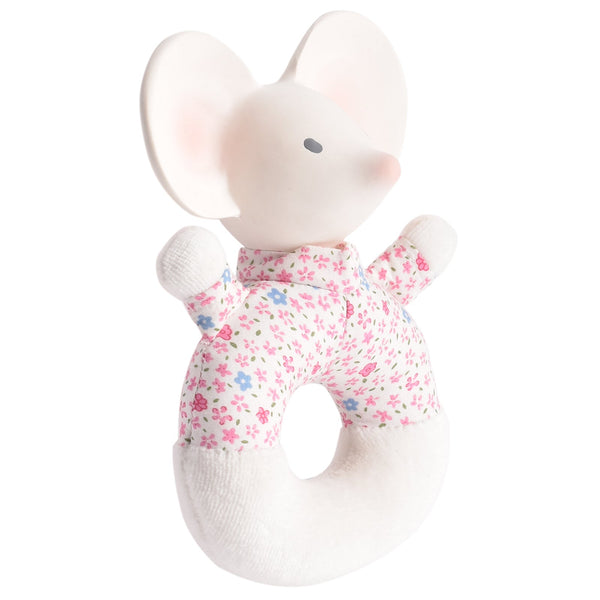 Meiya the Mouse - Soft Rattle & Teether with Organic Natural Rubber Head