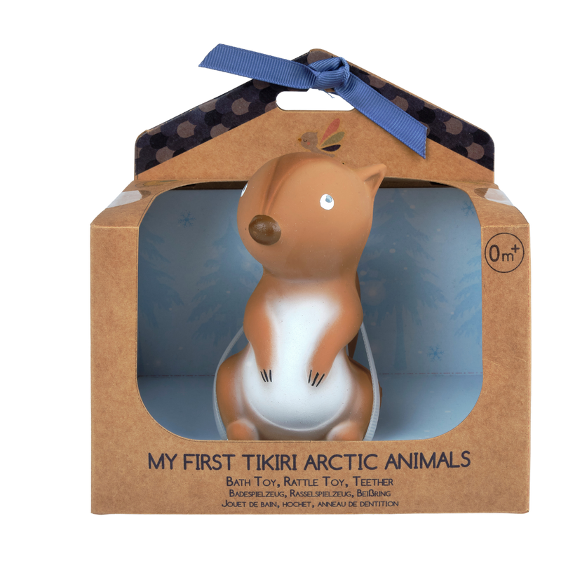 Arctic Squirrel Organic Natural  Rubber Teether, Rattle & Bath Toy