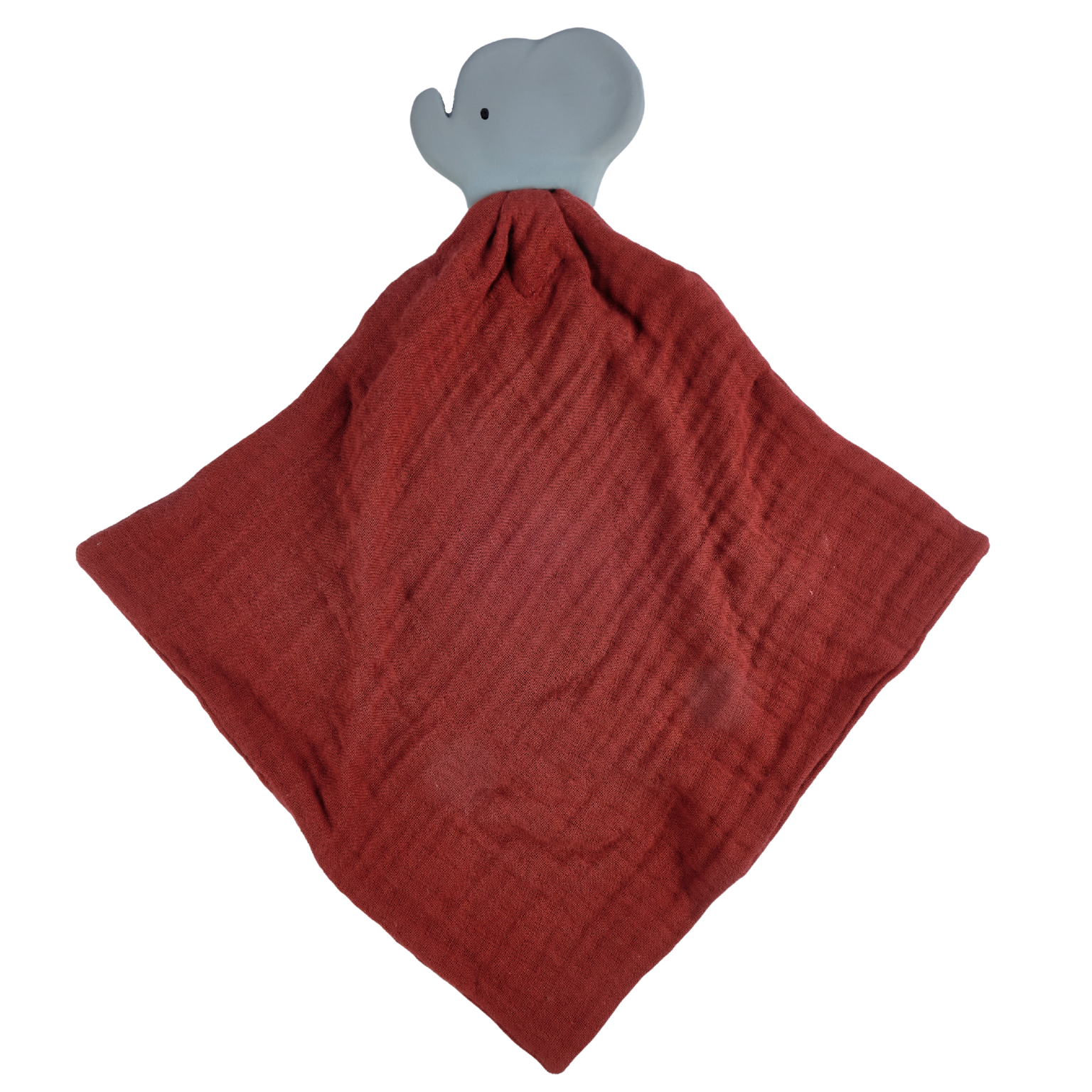 Elephant Barn Red Organic Muslin Comforter with Organic Natural Rubber Teether - Tikiri Toys Sri Lanka