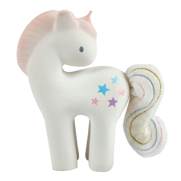 Cotton Candy Unicorn - Organic Natural Rubber Rattle with Crinkle Tail