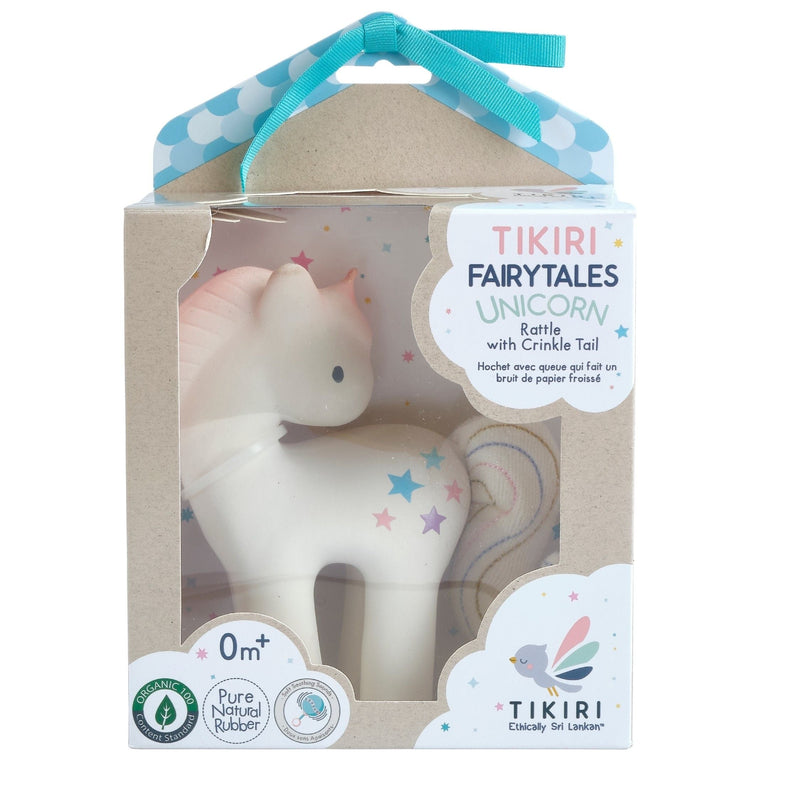 Cotton Candy Unicorn - Organic Natural Rubber Rattle with Crinkle Tail