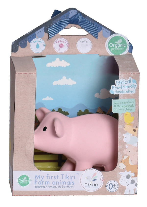 Pig -Organic Natural Rubber Rattle. Teether & Bath Toy