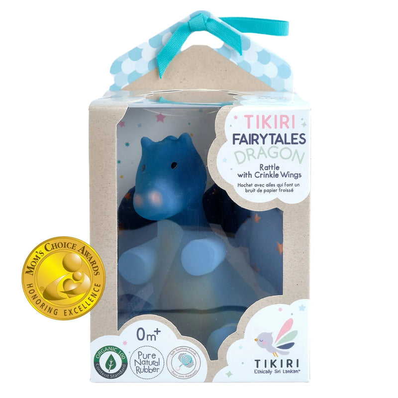Midnight Dragon - Organic Natural Rubber Rattle with Crinkle Wings - Tikiri Toys Sri Lanka