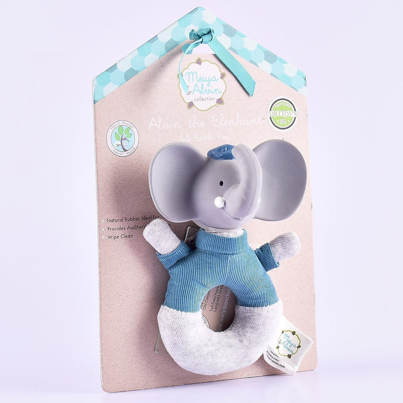 Alvin the Elephant - Soft Rattle with Organic Natural Rubber Head
