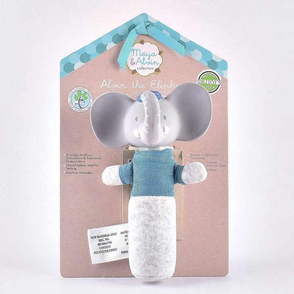 Alvin the Elephant - Soft Squeaker and Teether Toy with Organic Natural Rubber Head