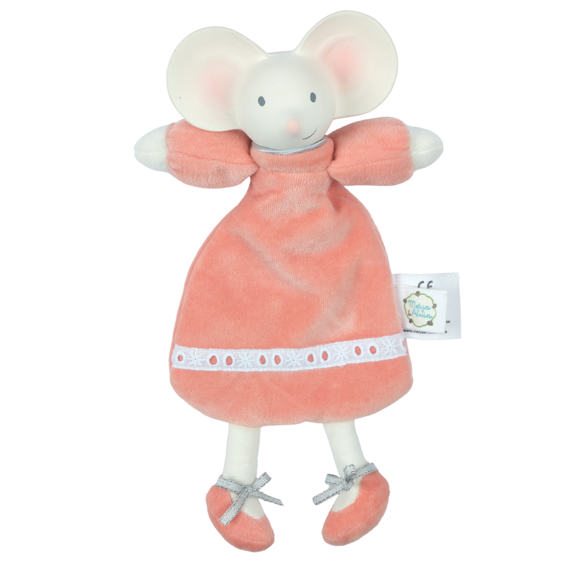 Meiya the Mouse Velour Lovey with Organic Natural Rubber Teether Head